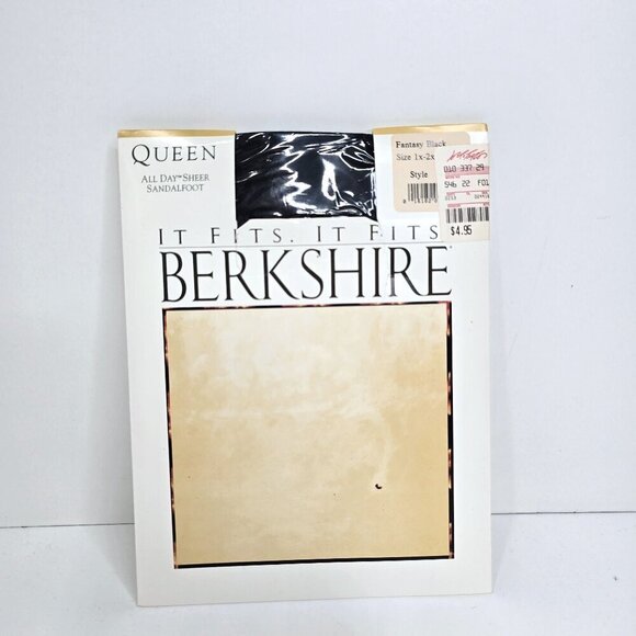 Vintage Berkshire Pantyhose Plus Size Queen 1X Off Black Nylon Sandalfoot - Picture 1 of 7